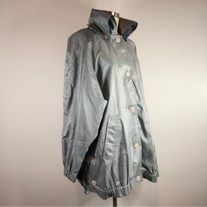 Vintage IZZI Silver Metallic Hooded Windbreaker Jacket - Women's Size Large